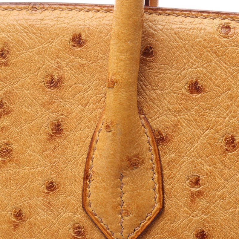 HERMES Birkin 35 栗色手提包鴕鳥皮鴕鳥皮棕色二手女士-11