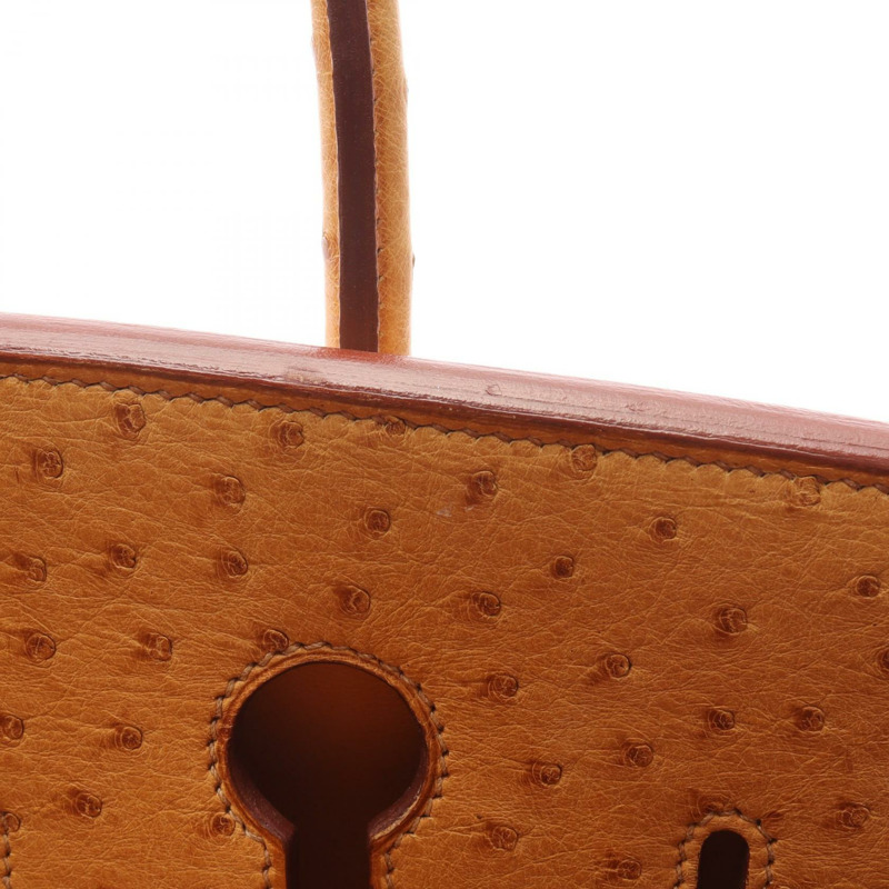 HERMES Birkin 35 栗色手提包鴕鳥皮鴕鳥皮棕色二手女士-12