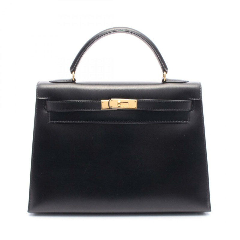 HERMES Kelly 32 單肩包 手提包 Box 小牛皮 黑色 二手 女款 GHW V-0