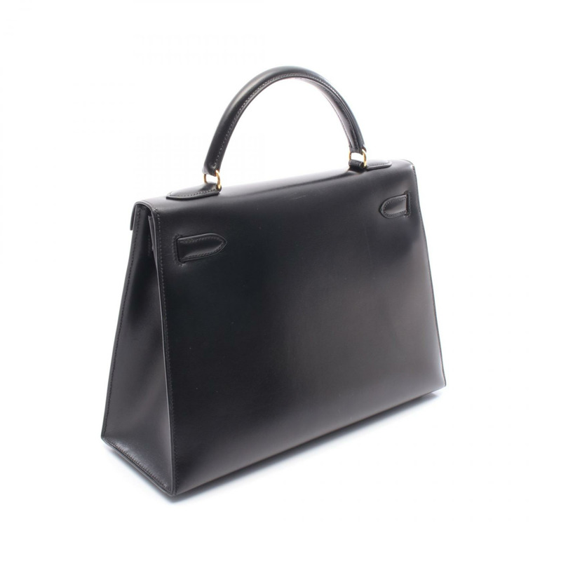 HERMES Kelly 32 單肩包 手提包 Box 小牛皮 黑色 二手 女款 GHW V-1