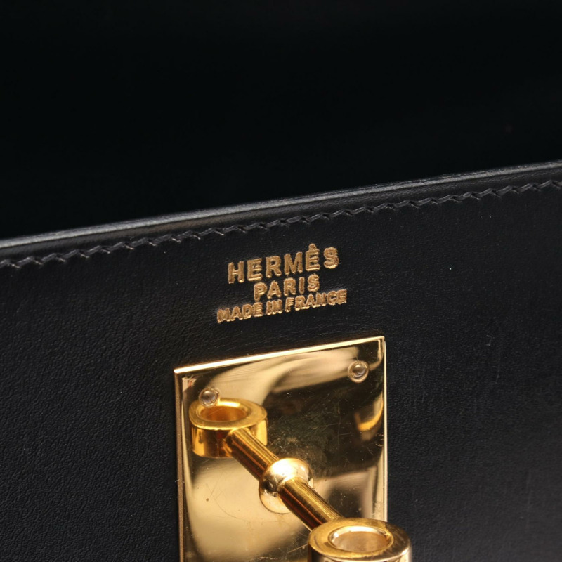 HERMES Kelly 32 單肩包 手提包 Box 小牛皮 黑色 二手 女款 GHW V-3