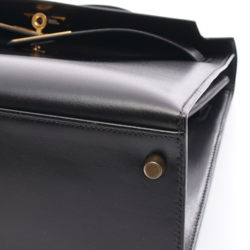 HERMES Kelly 32 單肩包 手提包 Box 小牛皮 黑色 二手 女款 GHW V-7