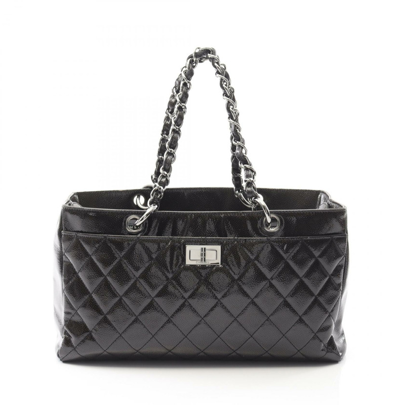 CHANEL 2.55 鏈條托特包 漆皮 黑色 二手 女款 SHW COCO CC-0