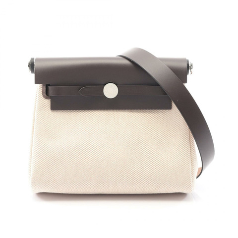 HERMES Herbag Zip 迷你肩背包 Toile H Hunter 皮革米色二手 K SHW