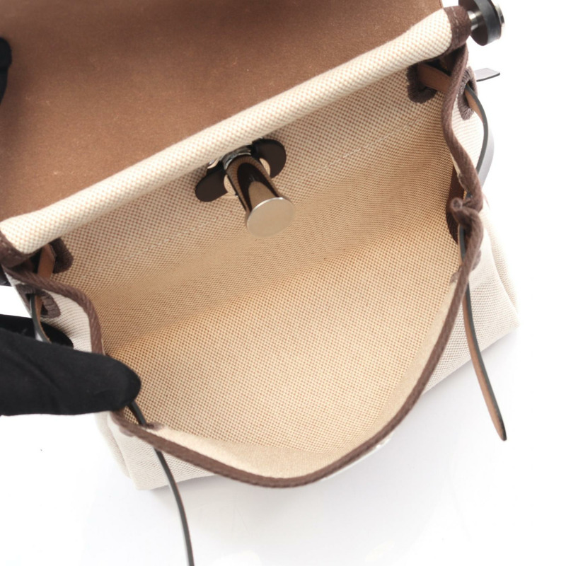 HERMES Herbag Zip 迷你肩背包 Toile H Hunter 皮革米色二手 K SHW-2