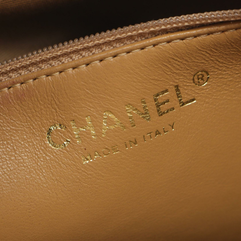 CHANEL Medallion 手提包 A01804 皮革粒面小牛皮米色二手女士 GHW-3