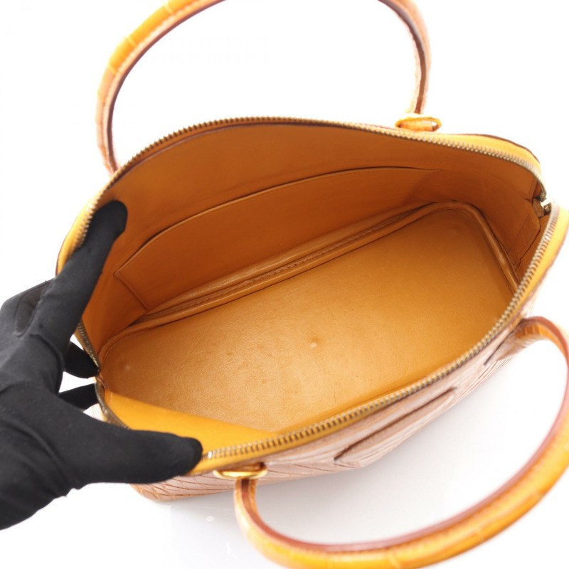 HERMES Bolide31 藏紅花手提包 異國皮革 孔氏鱷魚皮 裂解 棕色 二手 女士-2