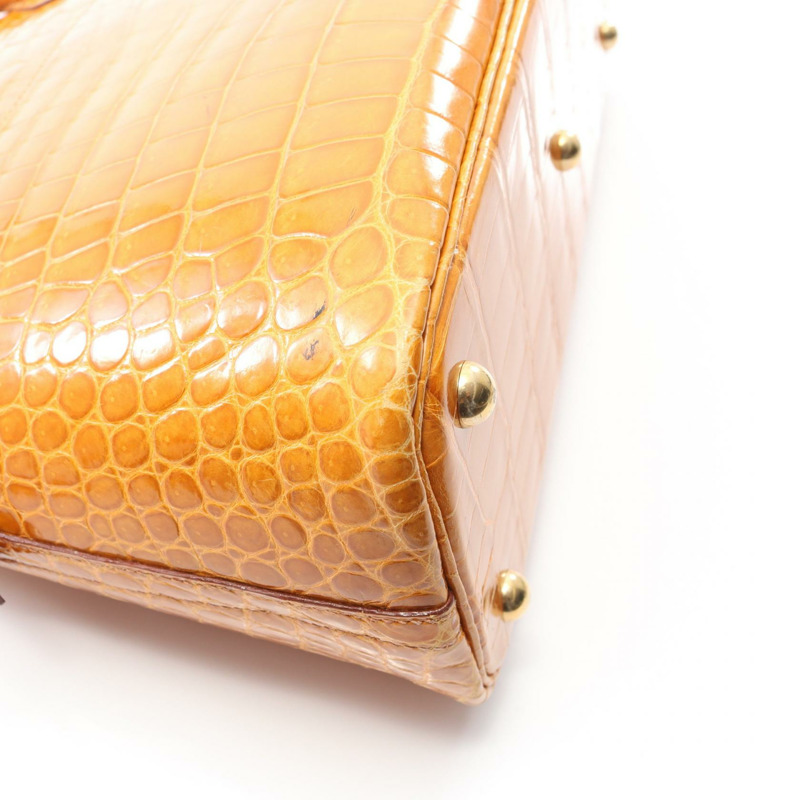 HERMES Bolide31 藏紅花手提包 異國皮革 孔氏鱷魚皮 裂解 棕色 二手 女士-7