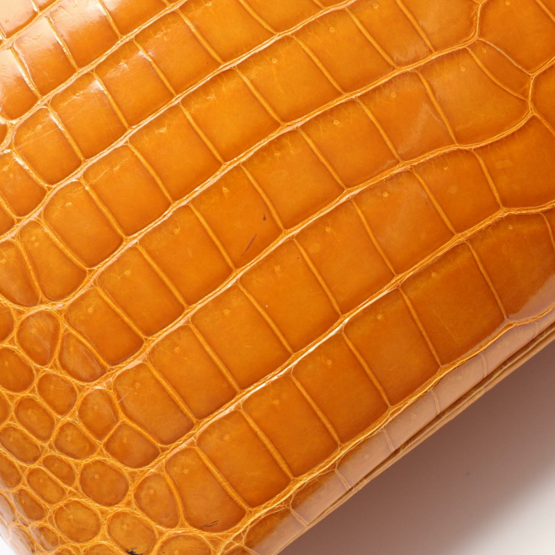 HERMES Bolide31 藏紅花手提包 異國皮革 孔氏鱷魚皮 裂解 棕色 二手 女士-8