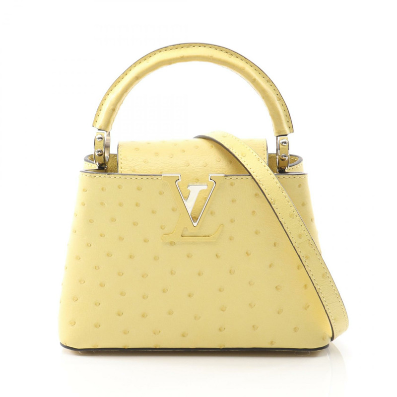 LOUIS VUITTON Capucine MINI 手提包 N81196 鴕鳥皮 黃色 二手 女士-0