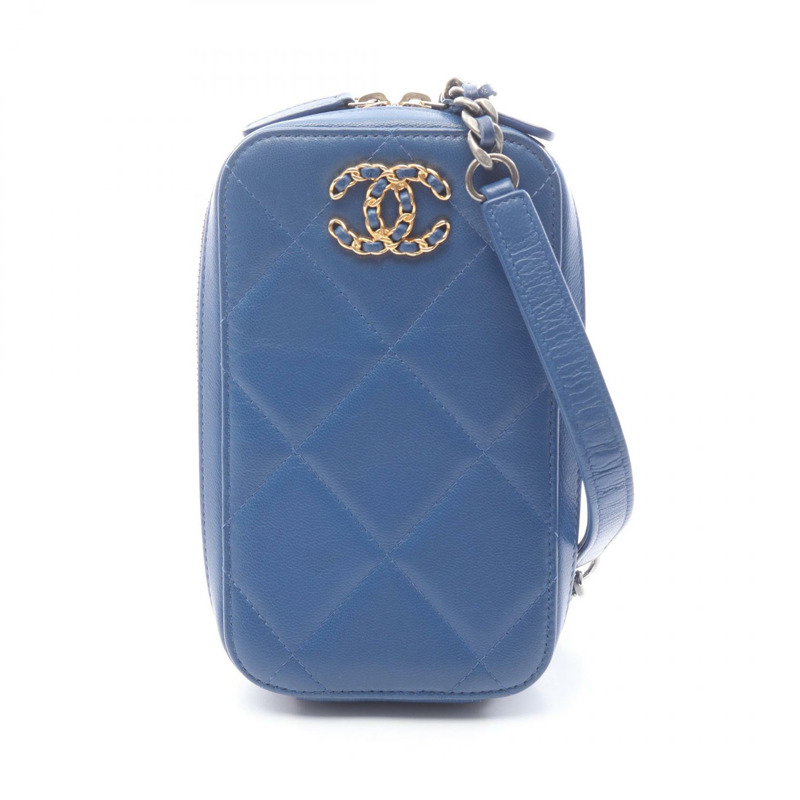 CHANEL CHANEL19 Matelasse 鏈條單肩斜背包 皮革 藍色 二手 女款-0