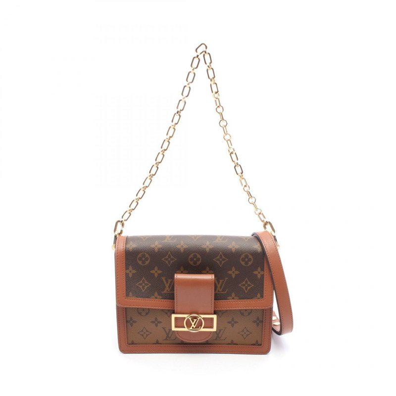 LOUIS VUITTON Dauphine MM 鏈條單肩包 M45958 Monogram Reverse 棕色 二手-0