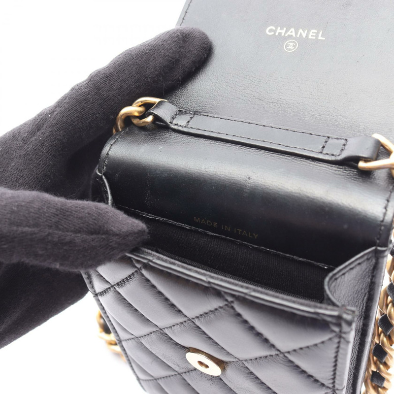 CHANEL Matelasse 鏈條單肩斜背包 皮革 黑色 二手 女款 CC-5