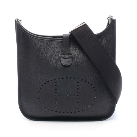 HERMES Evelyne 3 PM 單肩包 Clemence 皮革黑色二手斜背包 K SHW