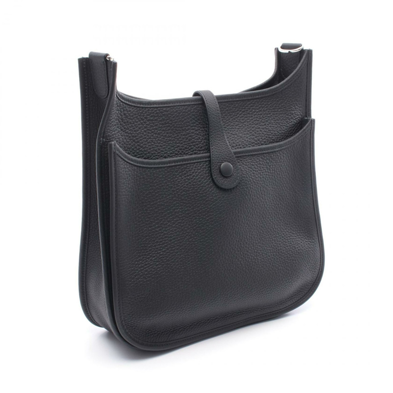 HERMES Evelyne 3 PM 單肩包 Clemence 皮革黑色二手斜背包 K SHW-1