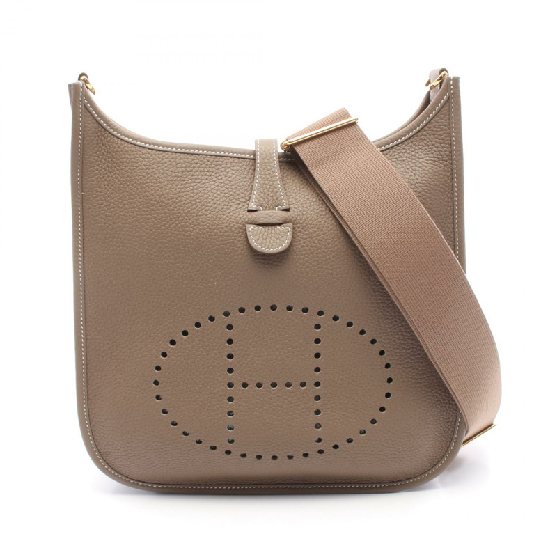 HERMES Evelyne 3 PM 單肩包 Clemence 皮革 Etoupe 灰色 二手 女款 GHW K-0