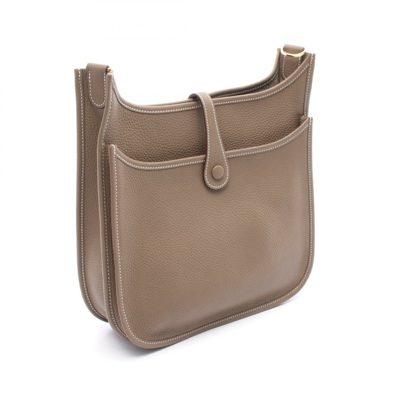 HERMES Evelyne 3 PM 單肩包 Clemence 皮革 Etoupe 灰色 二手 女款 GHW K-1