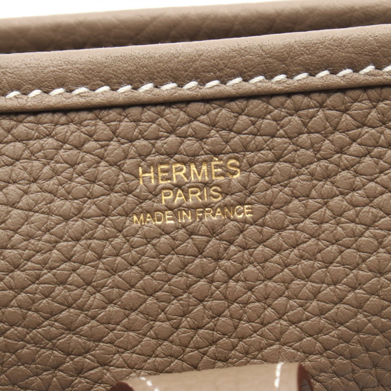 HERMES Evelyne 3 PM 單肩包 Clemence 皮革 Etoupe 灰色 二手 女款 GHW K-3