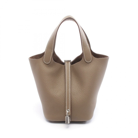 HERMES Picotin Lock PM 手提包 Clemence 皮革 棕色 Etoupe 灰色 二手 K SHW