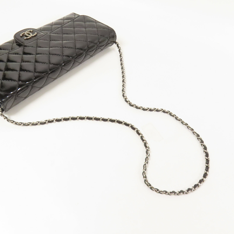 CHANEL 漆皮皮革WOC Wallet On Chain銀扣鏈帶肩背袋-7