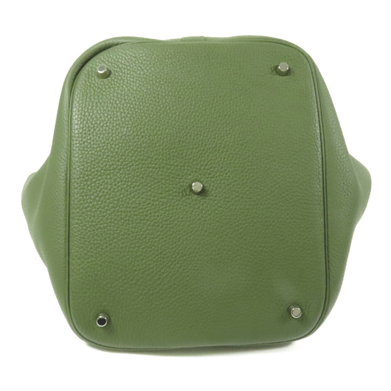 HERMES Clemence皮革Picotin GM銀扣手挽袋Olive Green-3