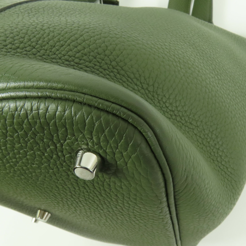 HERMES Clemence皮革Picotin GM銀扣手挽袋Olive Green-7