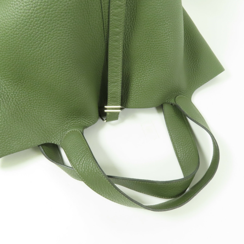 HERMES Clemence皮革Picotin GM銀扣手挽袋Olive Green-8