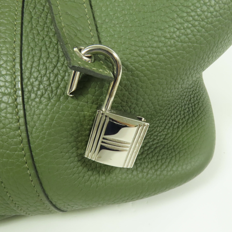 HERMES Clemence皮革Picotin GM銀扣手挽袋Olive Green-9