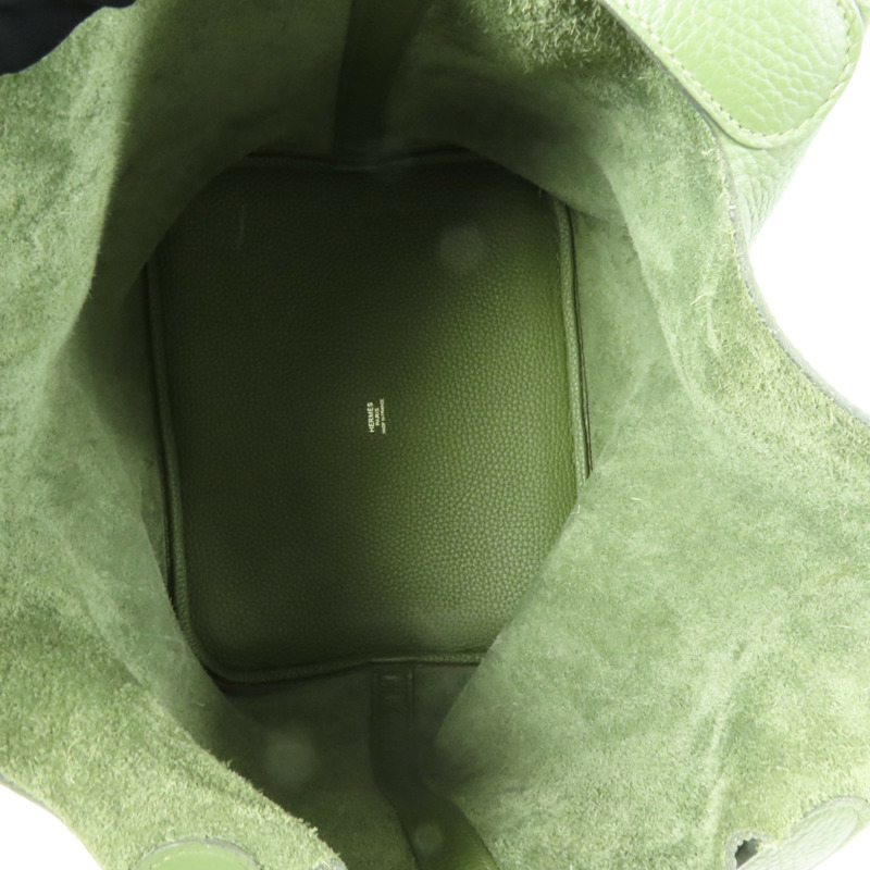 HERMES Clemence皮革Picotin GM銀扣手挽袋Olive Green-12