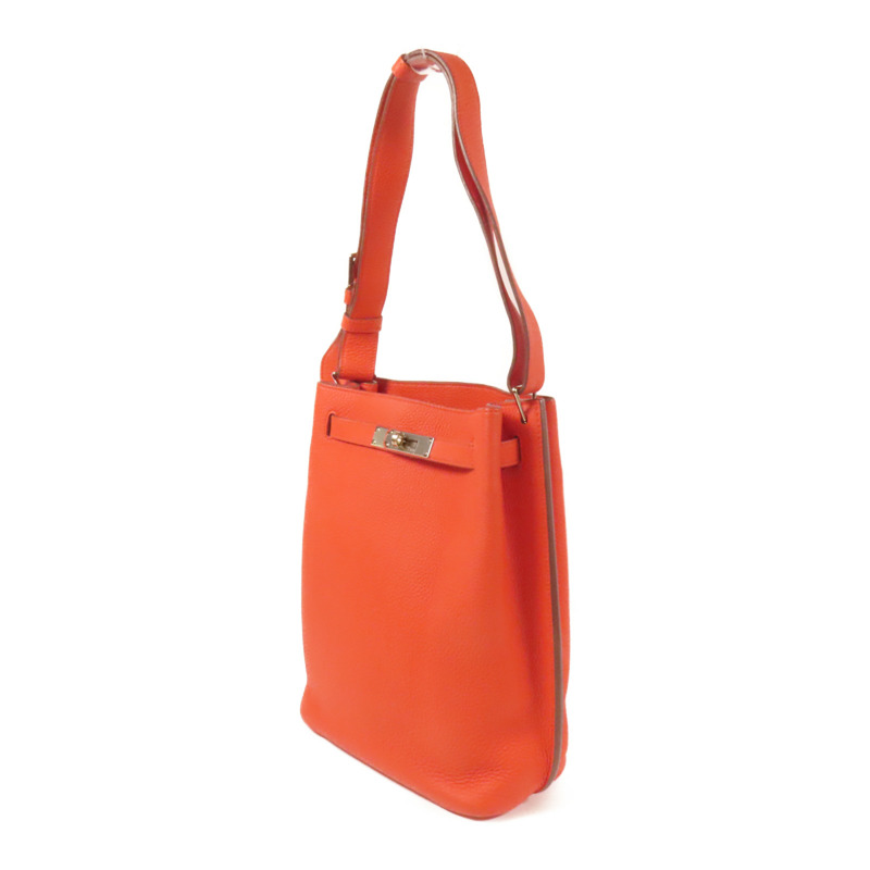 HERMES Togo皮革So Kelly 22銀扣肩背袋Capucine-2