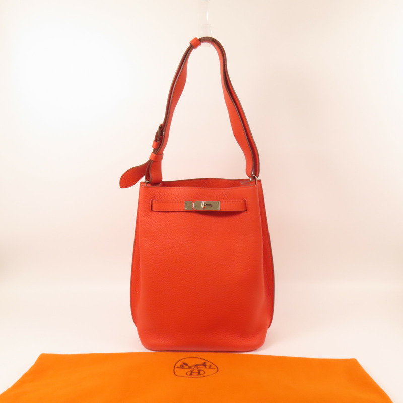 HERMES Togo皮革So Kelly 22銀扣肩背袋Capucine-13