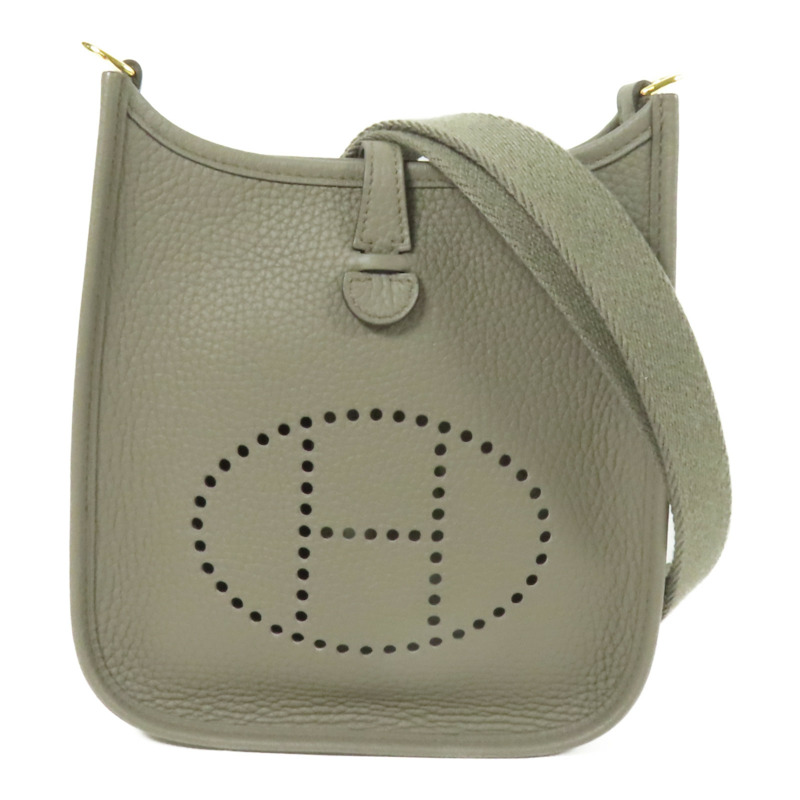 HERMES Clemence皮革Evelyne TPM金扣肩背袋Gris Etain-0