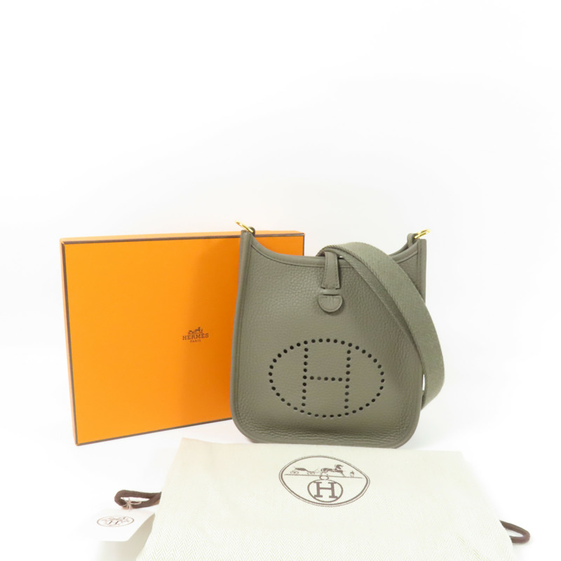 HERMES Clemence皮革Evelyne TPM金扣肩背袋Gris Etain-6