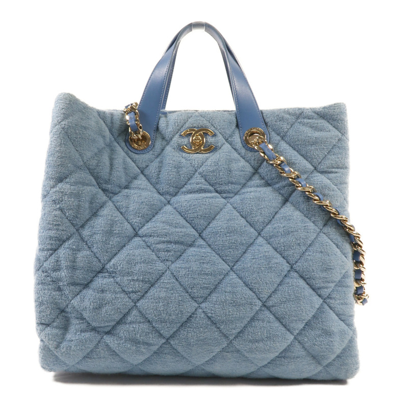 CHANEL 帆布Chain Shoulder金扣鏈帶手挽肩背兩用袋-0