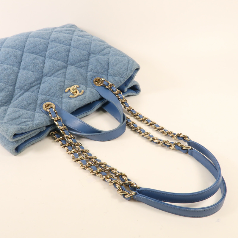 CHANEL 帆布Chain Shoulder金扣鏈帶手挽肩背兩用袋-4