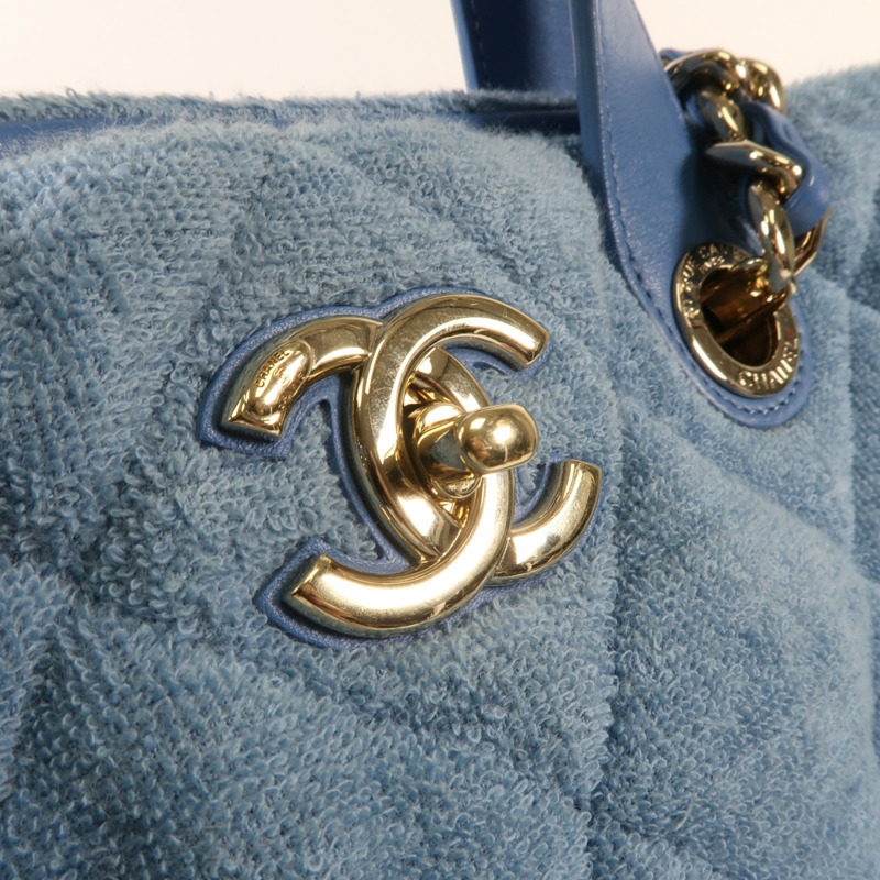CHANEL 帆布Chain Shoulder金扣鏈帶手挽肩背兩用袋-9