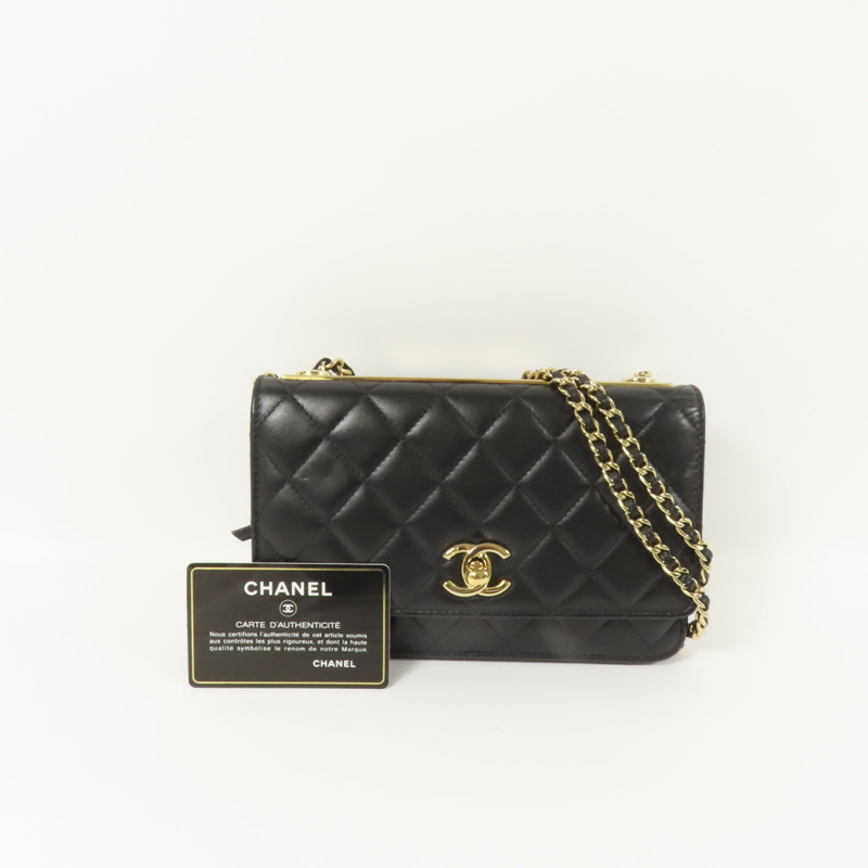 CHANEL 羊皮皮革Trandy CC WOC金扣鏈帶肩背袋-9
