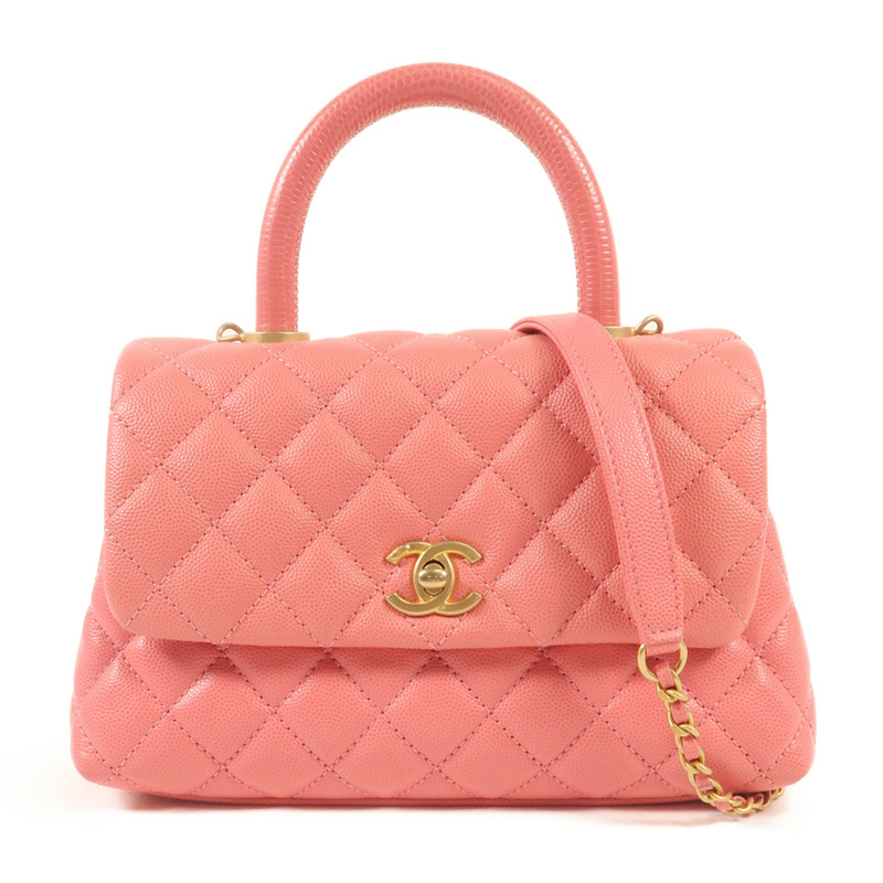 CHANEL 牛皮皮革Coco Handle Small金扣鏈帶手挽肩背兩用袋-0