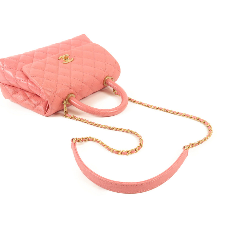 CHANEL 牛皮皮革Coco Handle Small金扣鏈帶手挽肩背兩用袋-4