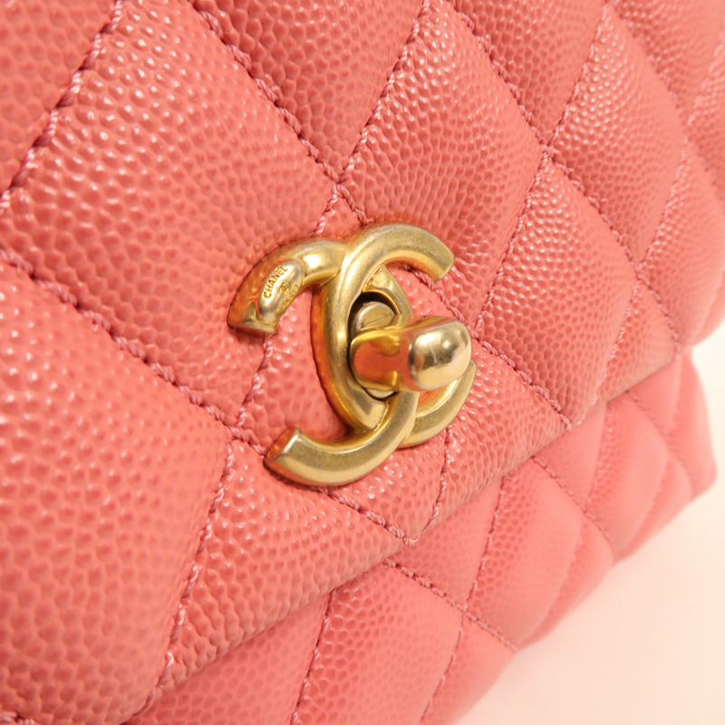 CHANEL 牛皮皮革Coco Handle Small金扣鏈帶手挽肩背兩用袋-10