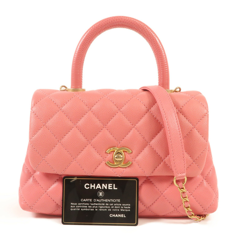 CHANEL 牛皮皮革Coco Handle Small金扣鏈帶手挽肩背兩用袋-14