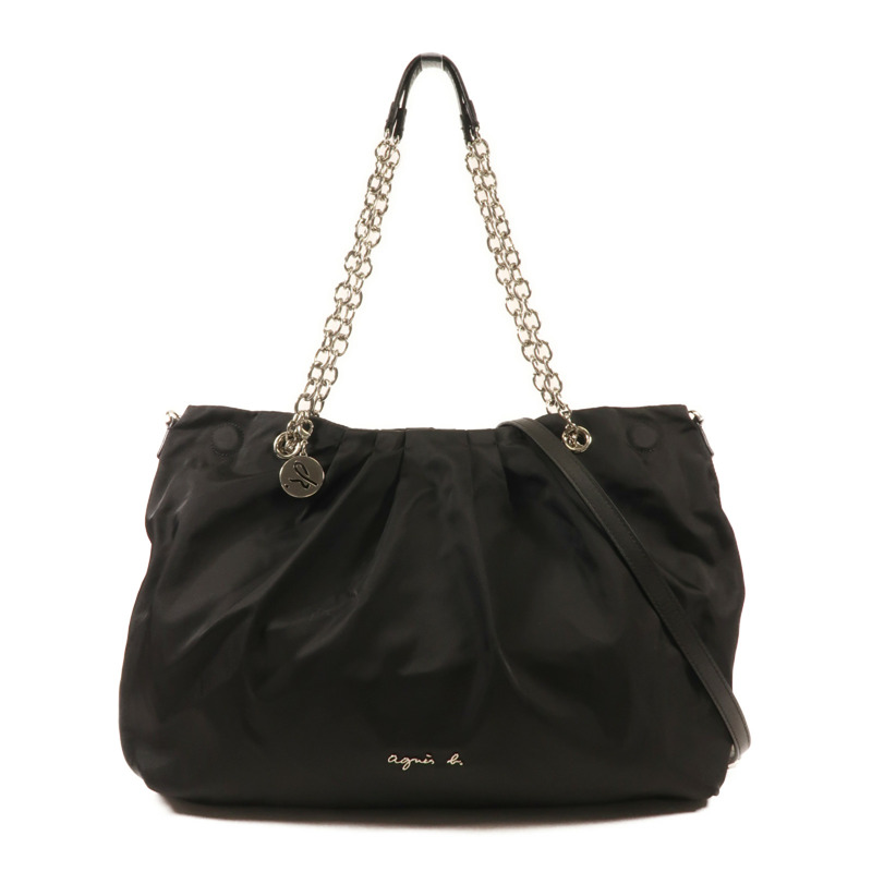 agnes b. 尼龍Shoulder Bag銀扣手挽肩背兩用袋-0