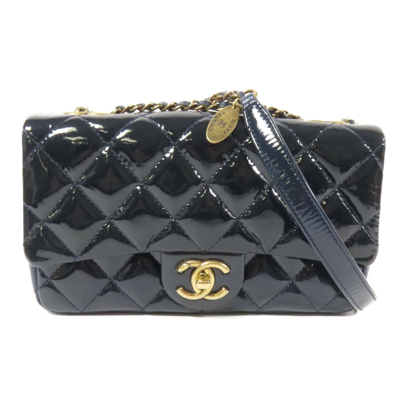 CHANEL 漆皮皮革Chain Shoulder金扣肩背袋-0
