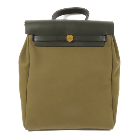 HERMES 皮革/帆布Herbag Backpack金扣背包Green