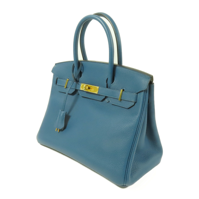 HERMES Togo皮革Birkin 30金扣手挽袋Bleu de Galice-2