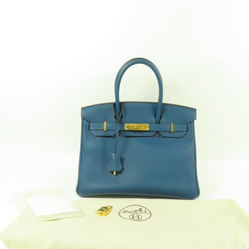 HERMES Togo皮革Birkin 30金扣手挽袋Bleu de Galice-10