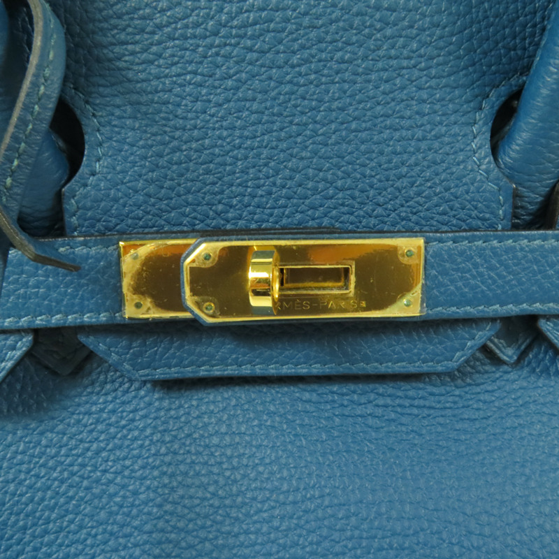 HERMES Togo皮革Birkin 30金扣手挽袋Bleu de Galice-12
