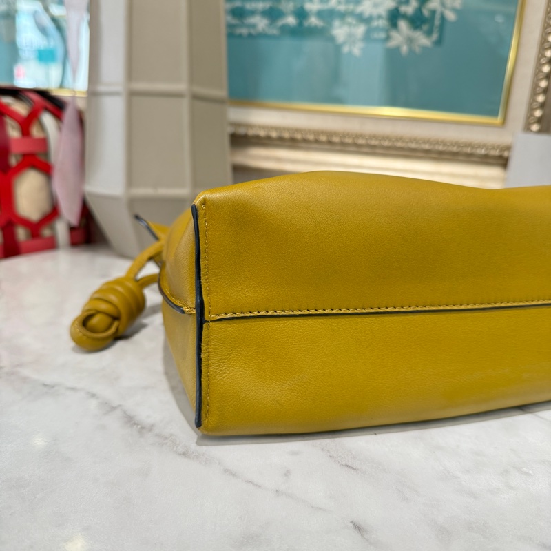 Loewe芥末黃小牛皮金釦束口肩斜背包-3