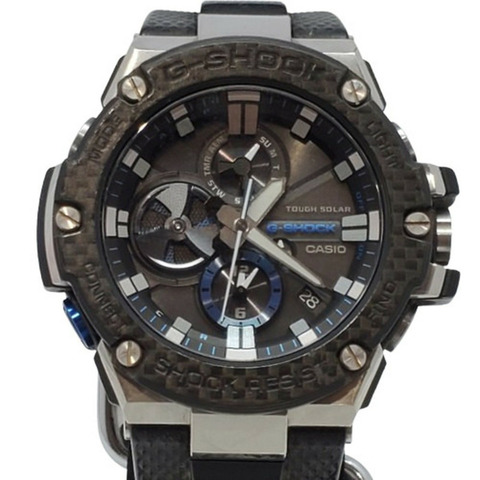 G-SHOCK CASIO GST-B100XA-1A G-STEEL 手錶，配備碳纖維錶圈、堅固太陽能、藍牙、行動連接、LED 燈、指針式、黑白，2017 年 11 月發售，貝塚店，ITWDJBT4AG