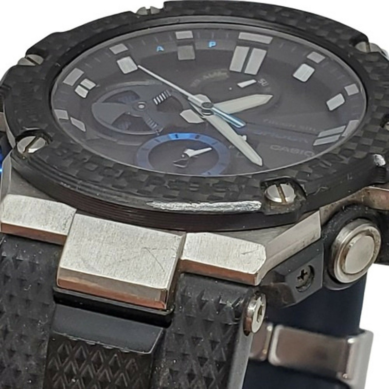 G-SHOCK CASIO GST-B100XA-1A G-STEEL 手錶，配備碳纖維錶圈、堅固太陽能、藍牙、行動連接、LED 燈、指針式、黑白，2017 年 11 月發售，貝塚店，ITWDJBT4AG-3